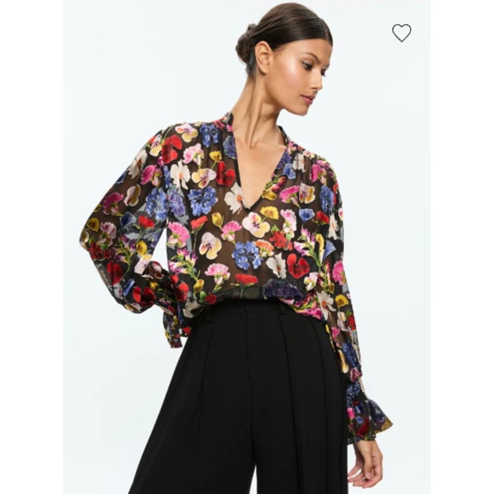 Alice + Olivia Onica Collared Blouse in Timeless Blossom size M
